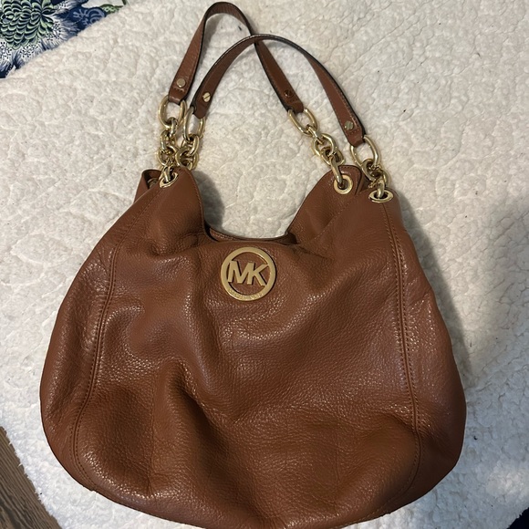 Michael Kors Handbags - Michael Kors Cognac Pebbled Leather Shoulder Tote with Gold Hardware